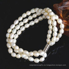 5-6mm 3strands Pulsera de perlas de agua dulce de arroz blanco